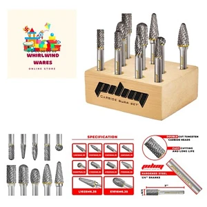 Tungsten Carbide Burr Set 1/4" Shank 10PC Double Cut Rotary Cutting Burrs Die... - Picture 1 of 9