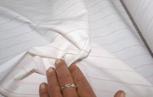Washed Red + White Woven Stripe Cotton Fabric with Stretch 112cm Wide, Per Metre - Bild 1 von 3