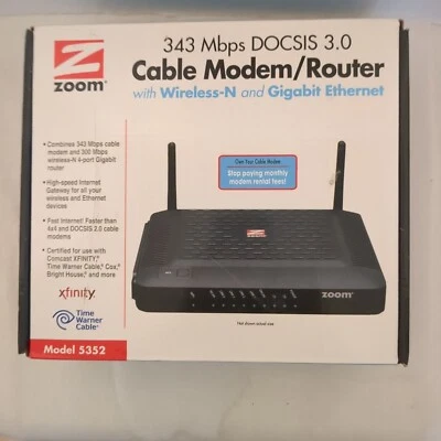 Zoom DOCSIS 3.0 Cable Modem/Router with Wireless-N Model 5352  - Image 1 of 4