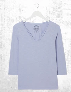 Ex Fat Face Women's 3/4 Sleeve Cotton Porter T-Shirt in Light Blue - Picture 1 of 5