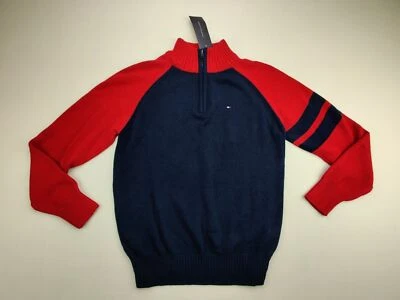 Tommy Hilfiger Youth Boy's Medium 12-14 Navy Blue/Red 1/4 Zip Pullover Sweater - Image 1 of 4