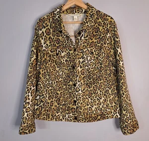 Jones New York All Over Animal Print Cropped Jacket Wirh Pockets Sz 1 X Stretch - Picture 1 of 13