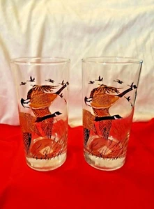 VINTAGE 1960'S CANADIAN GEESE HUNTERS GLASSES HEAVY BASE FALL/AUTUMN COLORS - Picture 1 of 5