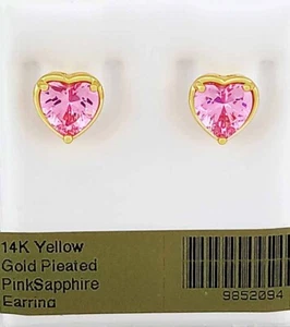 LAB-CREATED 2.98 Cts PINK SAPPHIRE STUD EARRINGS 14K YELLOW GOLD PLATED - NWT - Picture 1 of 4