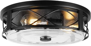 16 Inch Large Flush Mount Light with Seeded Glass, 3-Light Black round Ceiling L - Picture 1 of 7