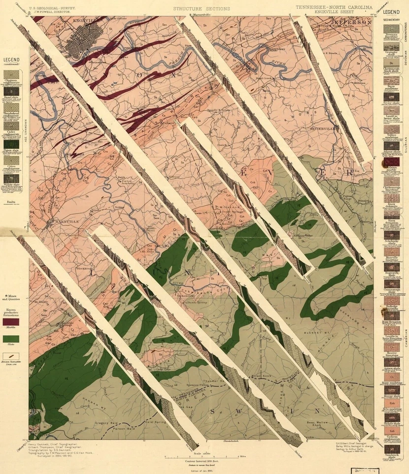 A4 Reprint of Old Maps 1895 Tennessee North Carolina Knoxville - Image 1 of 1