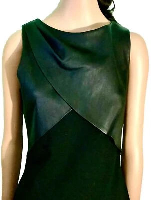 Vestido Haute Hippie Negro Sin Mangas Cuero Superpuesto Dobladillo Asimétrico .$545 Talla 8 Foto 1 de 4