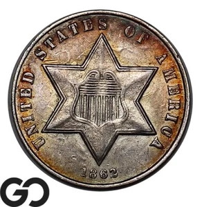1862/1 Three Cent Silver Piece, Very Nice Choice Gem BU++ Overdate ** Free S/H - Picture 1 of 3