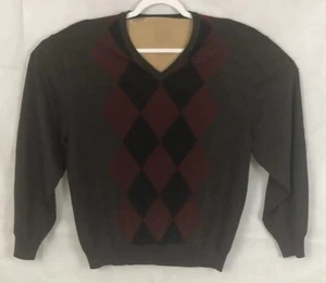 Pendleton Maglione Uomo Grande 100% Pura Lana Merino Vergine Scollo a V Design Argyle - Foto 1 di 4