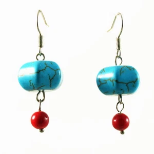 US Seller TURQUOISE EARRING fashion vintage BLUE Dangle Long Light red bead - Picture 1 of 2
