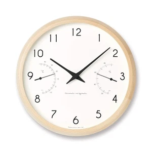 Lemnos Wall Clock Campagne Ale thermo-hygrometer Analog Wooden Frame Natural - Picture 1 of 5