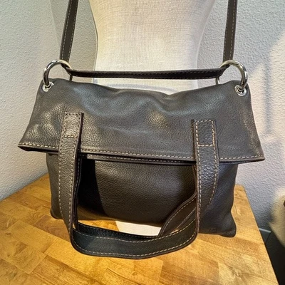 Del Borgo Italian Pebbled Leather Bag Convertible Tote Foldover Crossbody Brown - Image 1 of 4