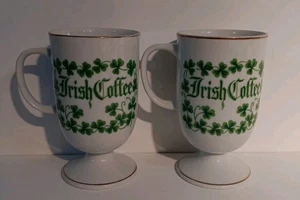 Irische Kaffeetassen mit Fuß Made in Japan 2er Set lustige Zitate irischer Humor Geschenk Vintage - Bild 1 von 6