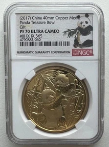 NGC PF70 2017 China Treasure Bowl Panda Gilt Copper Medal - Picture 1 of 2