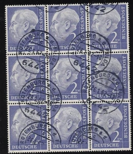 Bund 195 (2 marchi Heuss) timbrato in blocco pulito di 9 - grande unità!!!#1579 - Foto 1 di 1