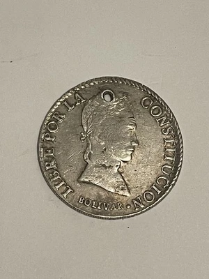 1846 Bolivia 8 Soles XF details Holed; Scarce Type - Image 1 of 2
