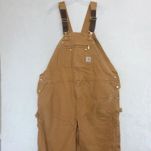 Carhartt Men’s Bib Overalls Relaxed Fit Duck Canvas Workwear Size 50x30 Brown - Picture 1 of 11