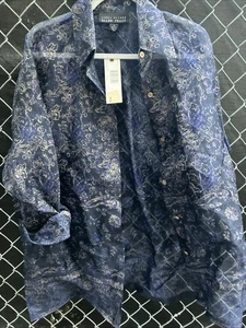 Camicetta di seta blu Linda Allard Ellen Tracy taglia 14 $295 - Foto 1 di 6