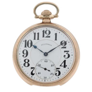 Antique 16s Illinois Railroad Pocket Watch Bunn Special w Locomotive 10k GF - Picture 1 of 5