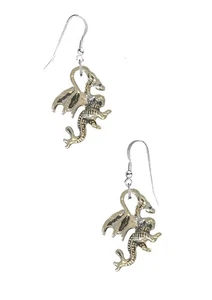 ch122 drago tono argento ciondolo su sterling 925 timbrato gancio orecchini - Foto 1 di 1