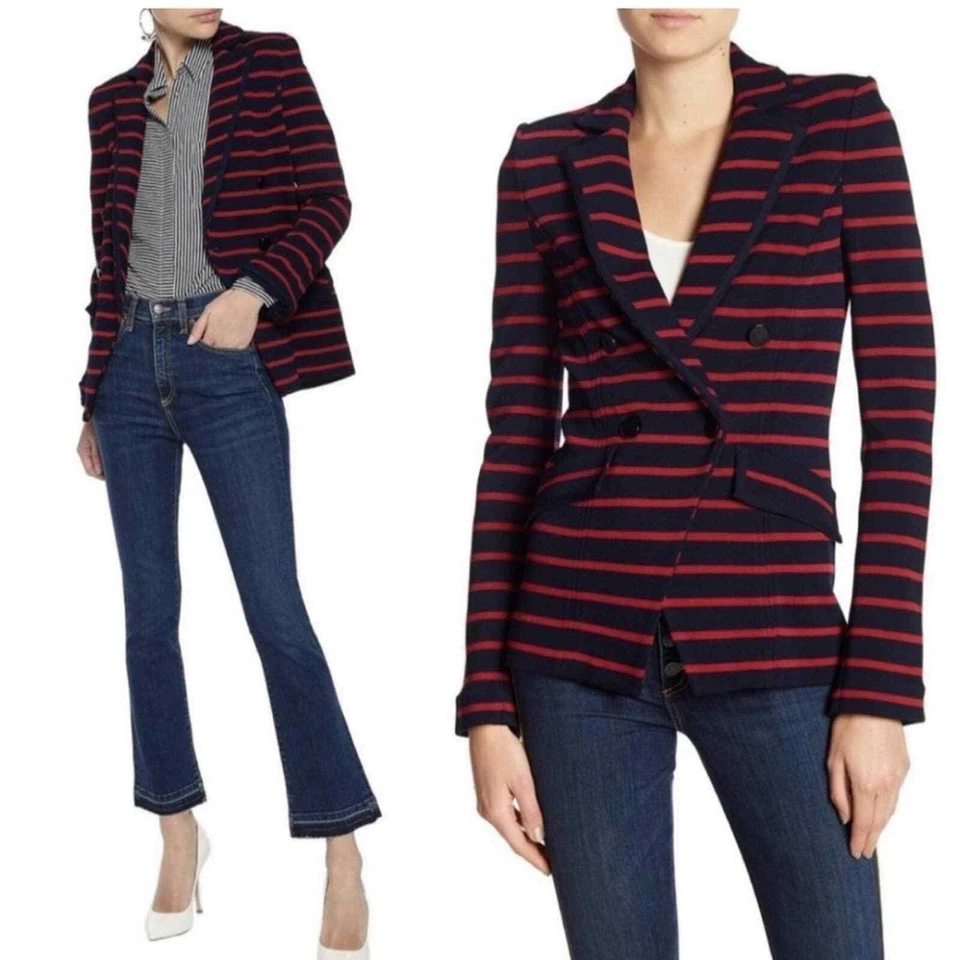 NEW VERONICA BEARD Jacket FONTANA Stretch Knit Navy Red Striped women’s medium m - Image 1 of 4