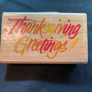 Thanksgiving Greetings Rubber Stamp Sentiment Clean  2x3 inches - Picture 1 of 4