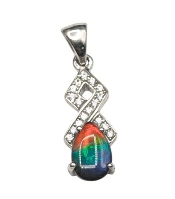 Colgante de plata de ley 925 ammolita triple lágrima piedras acento transparente TGGC Foto 1 de 4