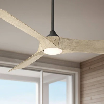 54" Casa Vieja Kona Wind Matte Black and White Oak LED Ceiling Fan - Image 1 of 4