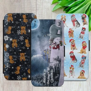 CHRISTMAS FLIP CASE FOR IPHONE SAMSUNG GOOGLE POLAR BEAR GIFT WALLET PHONE COVER - Picture 1 of 38