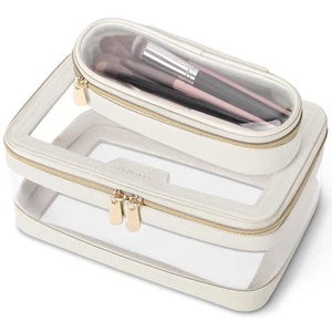 Travel Clear Makeup Bag with Makeup Brush Bag, Leather Makeup Case Toiletry B... - Picture 1 of 8
