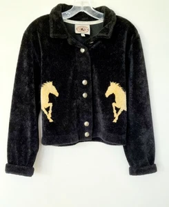 County Clothing Co Horse Fleece Black Cheyenne Collection Silver Button - Picture 1 of 5