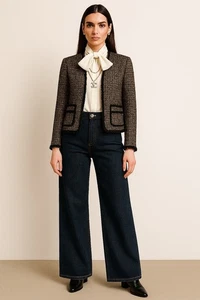 Blazer Michael Kors Lana Boucle Tweed Dorado Metálico Flecos Dama Chaqueta Abrigo Talla 6 - Imagen 1 de 24