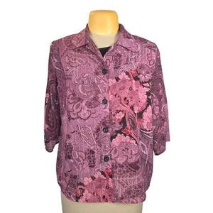 De colección Gloria Lance Mujer 1X Top Abotonado Capas Púrpura Floral Paisley Artístico - Imagen 1 de 11