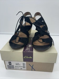 Clarks Artisan Acina Chester Raffia Heel Open Toe Lace Up Suede Sandal UK5.5D - Picture 1 of 7