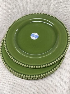 Matceramica Steingut Portugal Grün Perlen Kanten Speiseteller S/4 Neu~ - Bild 1 von 2