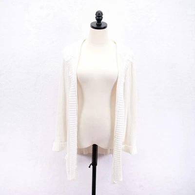 Jaclyn Smith -XL- White Cotton Long Sleeve Knit Hooded Open Cardigan Sweater - Image 1 of 4