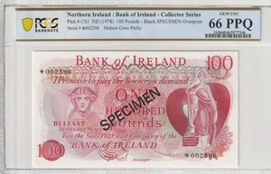 Northern Ireland 1978 100 Pounds Specimen PCGS Banknote Certified UNC 66 PPQ CS1 - Picture 1 of 2