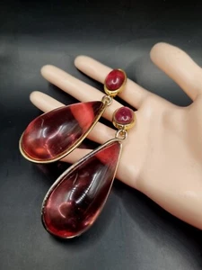 Pendientes de Disfraz Sharra Pagano Vintage Rosa Lucita ENORMES Colgantes con Clip - Imagen 1 de 5
