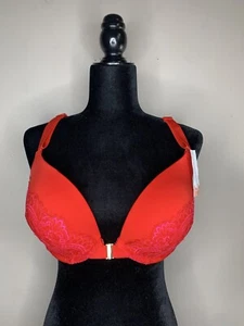 NWT Cacique Front Close Sexy Boost Plunge Push Up Bra 38DD Red Pink Lace NEW $70 - Picture 1 of 9