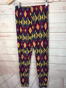 Lularoe OS Leggings Ikat Southwestern Blue Yellow Red Aztec Diamond Print EUC! - Picture 1 of 4
