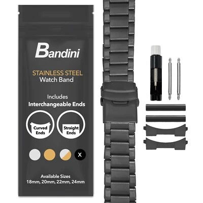 Bandini Curved End Metal Stainless Steel Watch Band Strap Bracelet 18 20 22mm 24 - Image 1 of 4