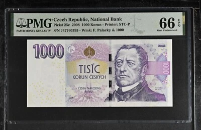 Czech Republic 1000 Korun 2008 P 25 c GEM UNC PMG 66 EPQ - Image 1 of 3