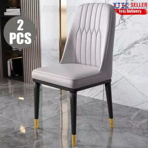 2PCS Dining Chair Faux Leather Padded Seat Metal Leg Kitchen Restaurant Chairs - Picture 1 of 11