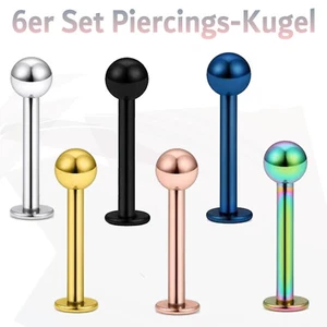 Piercings 6 Stück Labret Ohr Lippe Helix Tragus Stecker Kugel Rund+BLITZVERSAND - Bild 1 von 2
