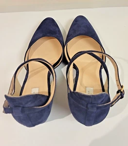 COLE HAAN LACEY Wedge Navy Blue Suede Leather Ankle Strap Heels Size 9.5 NWOB - Picture 1 of 8