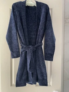 Givoni Navy Blue Knit Chenille Velour Velvet Robe M Dressing Gown Cardigan Exc - Picture 1 of 5