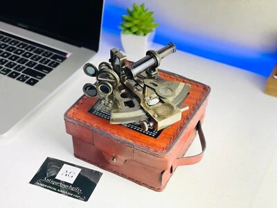 Sextante náutico de trabajo de latón - 5 pulgadas | con estuche de cuero | Antiguo marítimo Foto 1 de 4