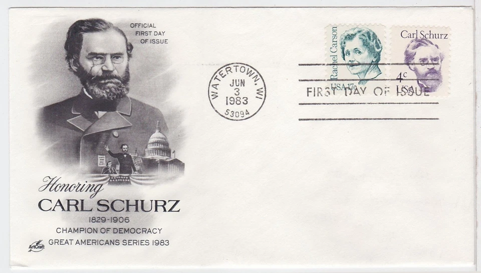 TurtlesTradingPost- Carl Schurz - 1983 FDC #1847- Artcraft Cachet - Image 1 of 1