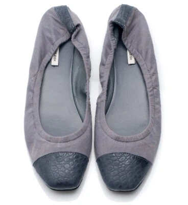 Nuevos Mocasines Planos HECHOS A MANO Azul Gris Algodón Cuero Talla 9.5 Ajuste 8.5 Diseñador de Nueva York Foto 1 de 4