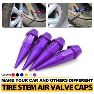 Car Truck Bike SUV Tire Air Valve Stem Cap 45mm Spiked Aluminum Dust Cove Purple - Picture 1 of 7